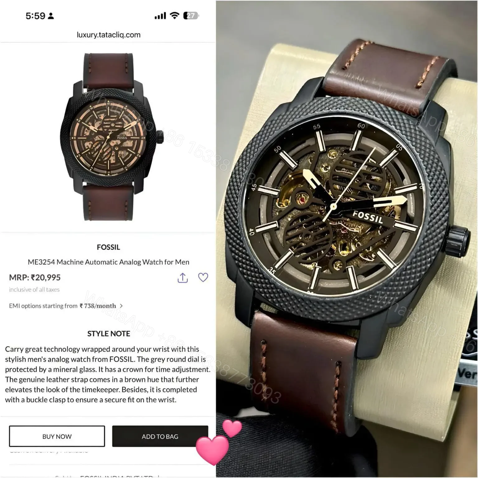 View 2 of Fossil Automatic Leather Strap