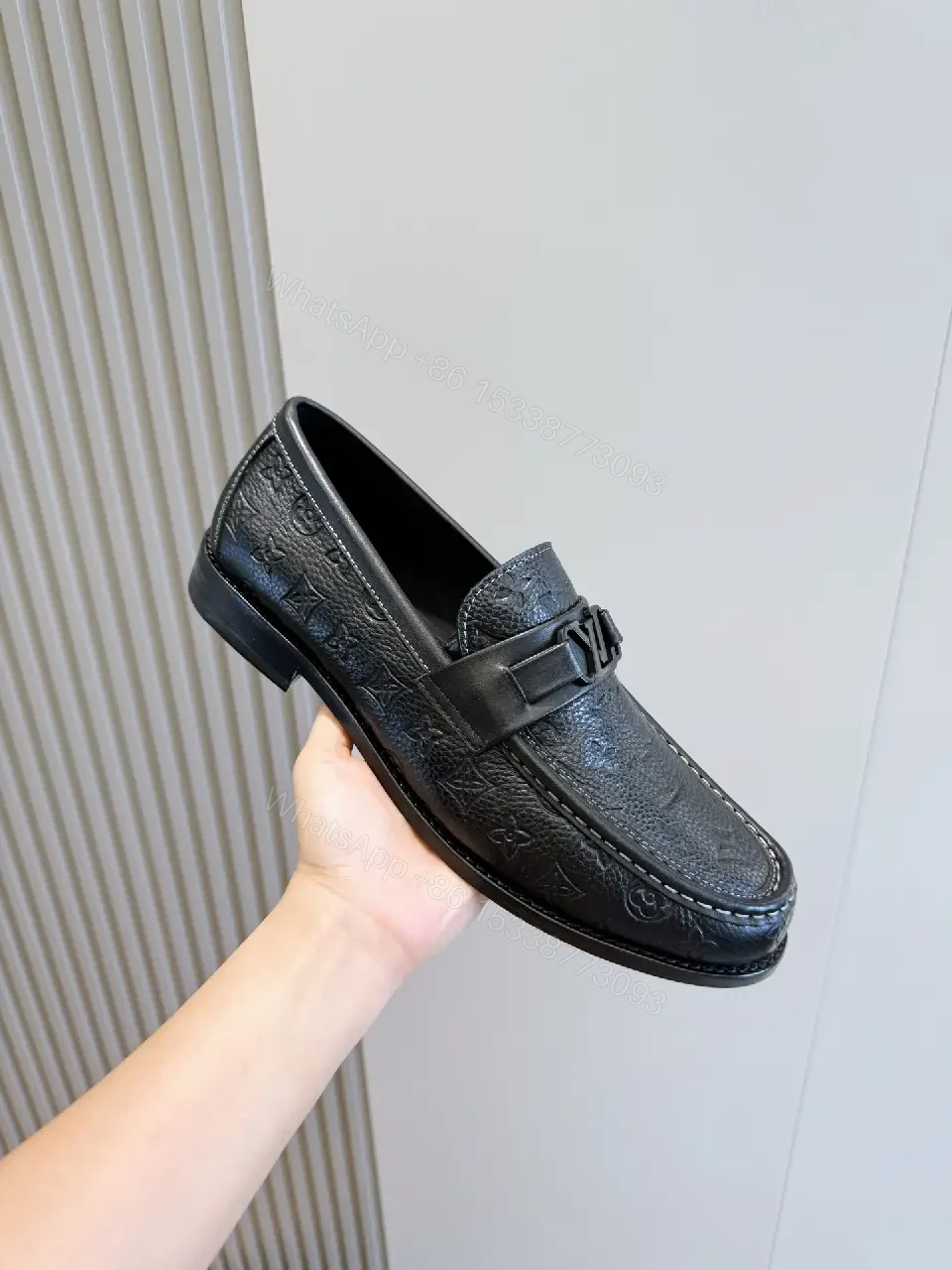 View 6 of Black Leather Moccasin Loafers with LV Buckle, Casual Style, Men’s Shoes