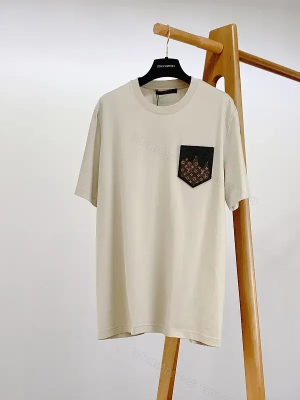 Beige Cotton Tee with LV Monogram Pocket, Crew Neck — view 1