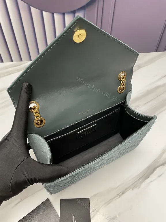 View 3 of Chevron-Quilted Suede Shoulder Bag with Gold YSL Hardware