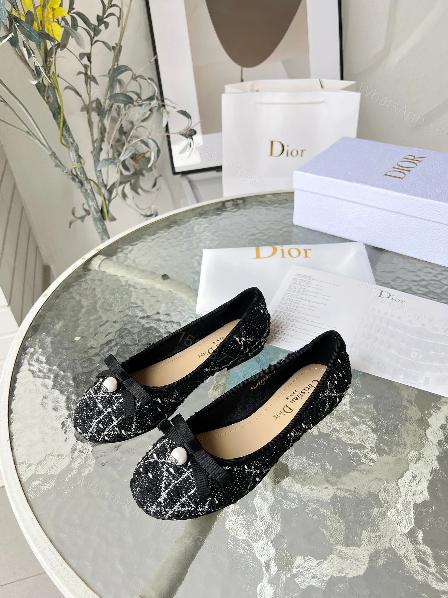 View 8 of DIOR BALLET FLAT CANNAGE TWEED BLACK AND WHITE KCB900CTG S17X