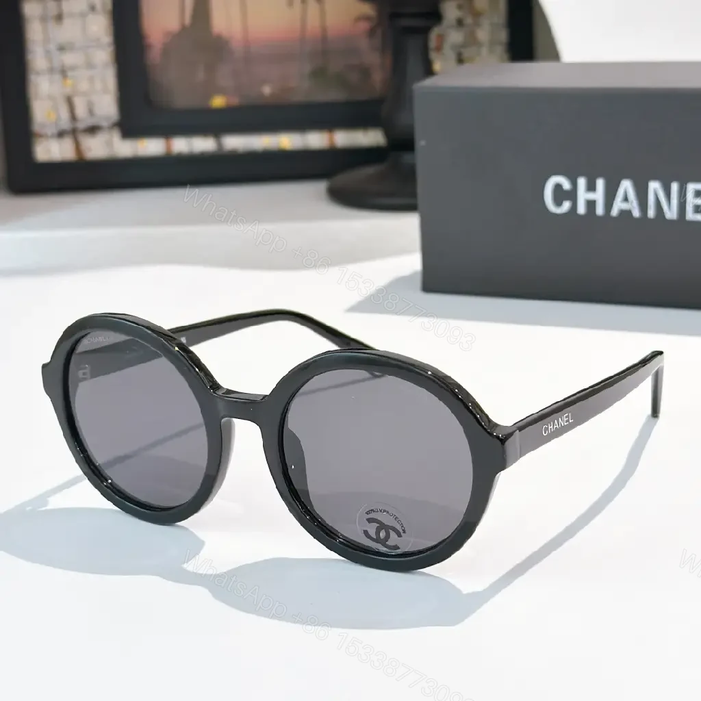 View 7 of Black Frames Round Sunglasses – Oversized, Glossy with Chanel Logo