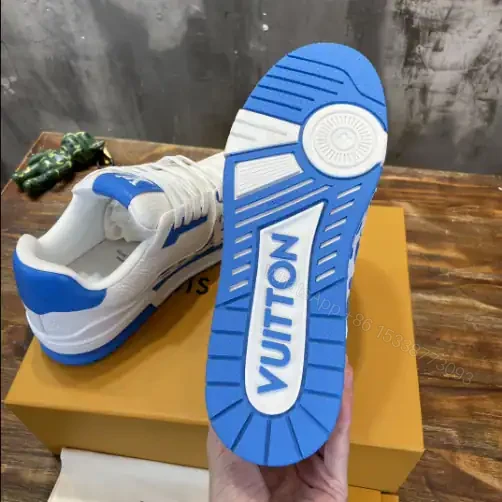 View 9 of LOUIS VUITTON X YAYOI KUSAMA TRAINER CALF LEATHER SNEAKER IN BLUE AND WHITE – LSVT375