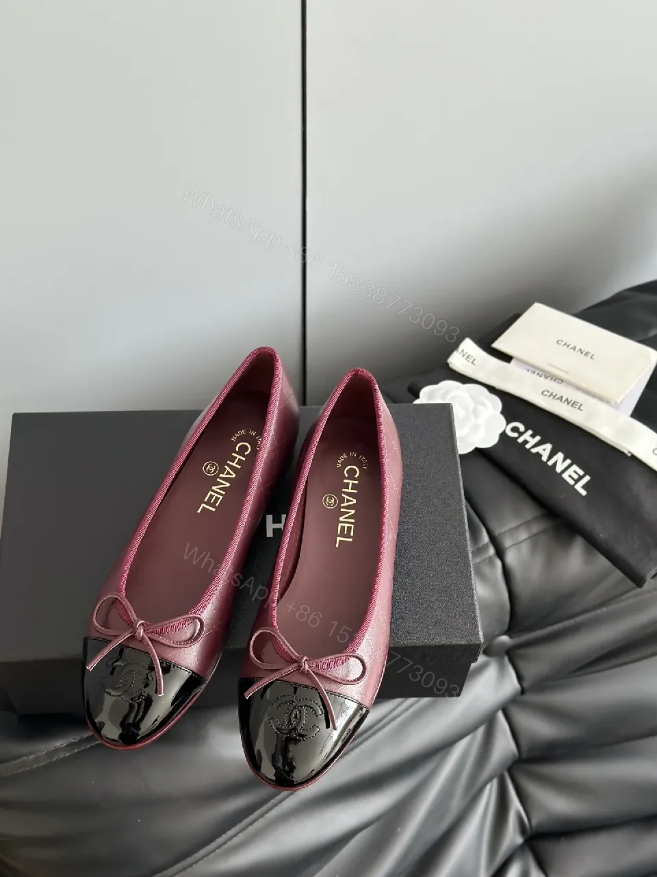 Pink Leather Ballet Flats with Black Cap Toe, Subtle Shine, All-Day Poise — view 1