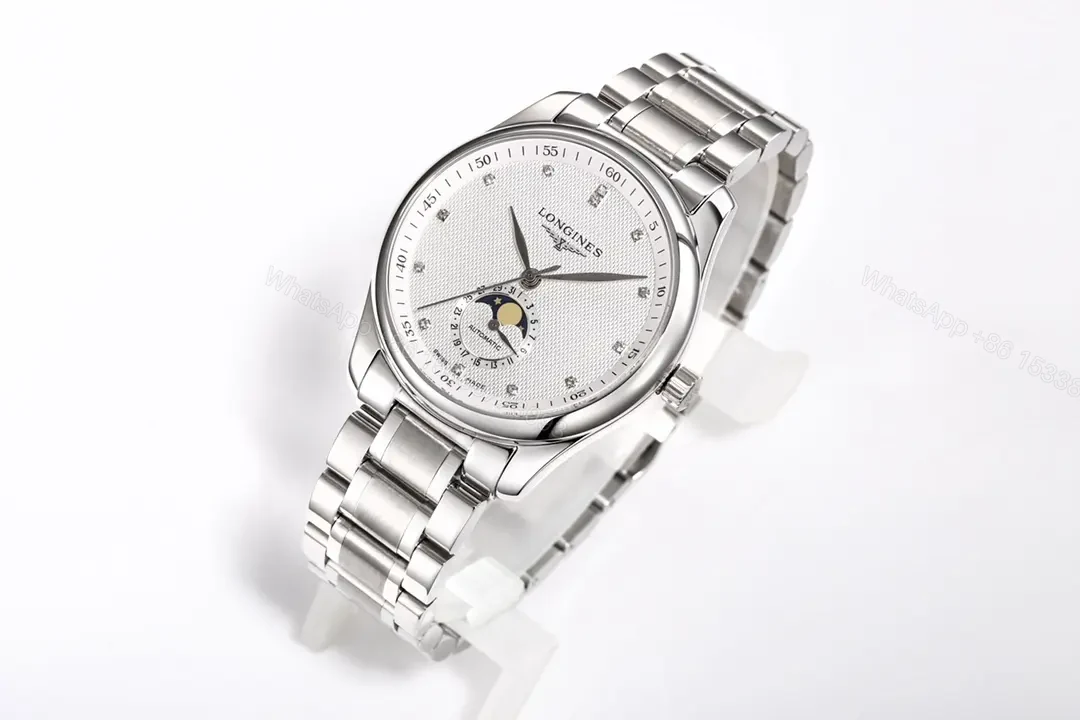 View 6 of Longines Master Collection Moon Phase 40mm Watch Silver Dial Stainless Steel Bracelet