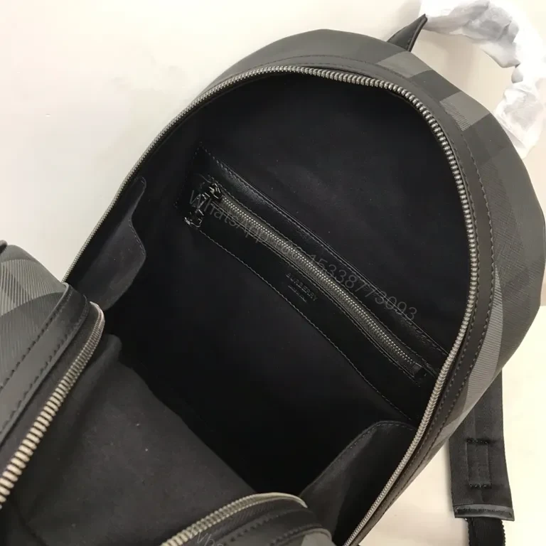 View 8 of Burberry-inspired City Backpack: Leather Trim, Coated Canvas, 15" Laptop Ready