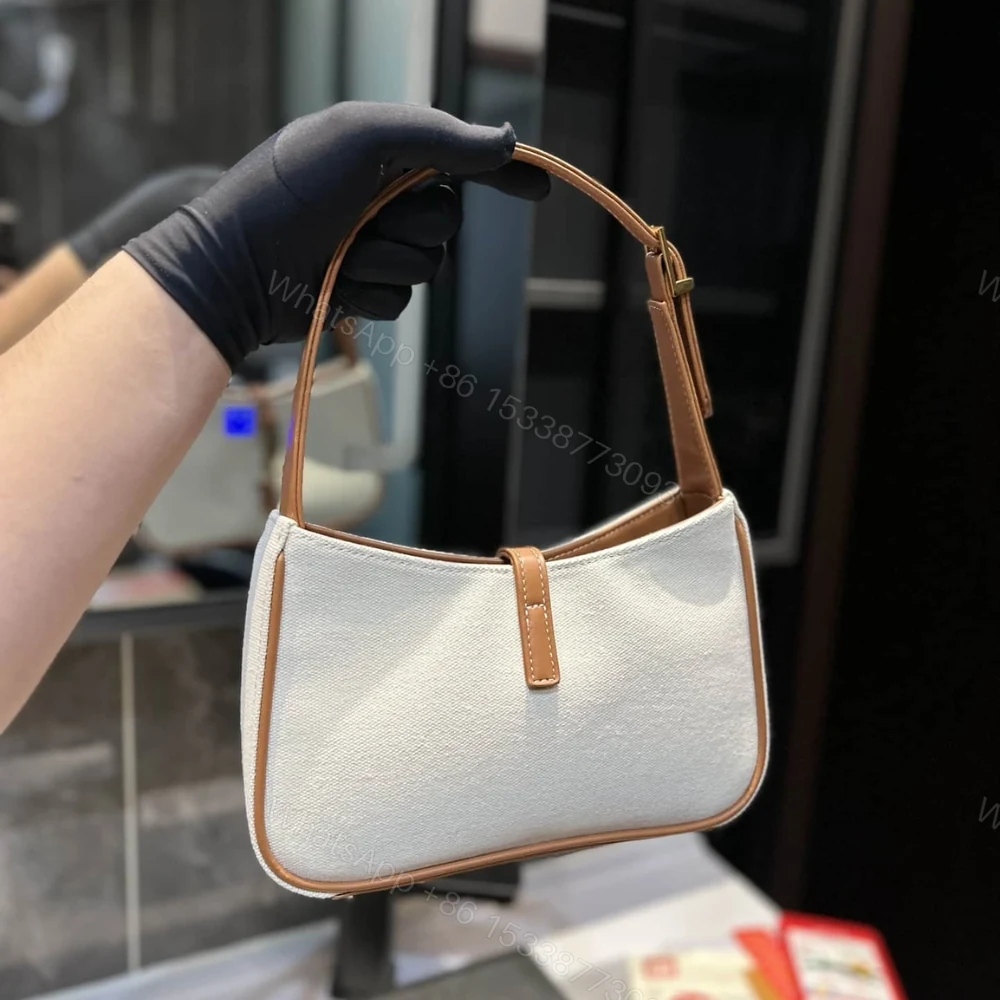 View 6 of Saint Laurent Le 5 À 7 Linen Canvas Hobo Bag White And Brown 25Cm 657228FAAVH