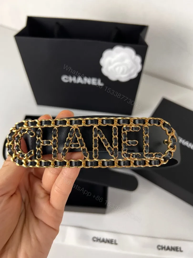 View 2 of Gold Chain Belt: Black Leather, Luxe Minimalist Style, Adjustable