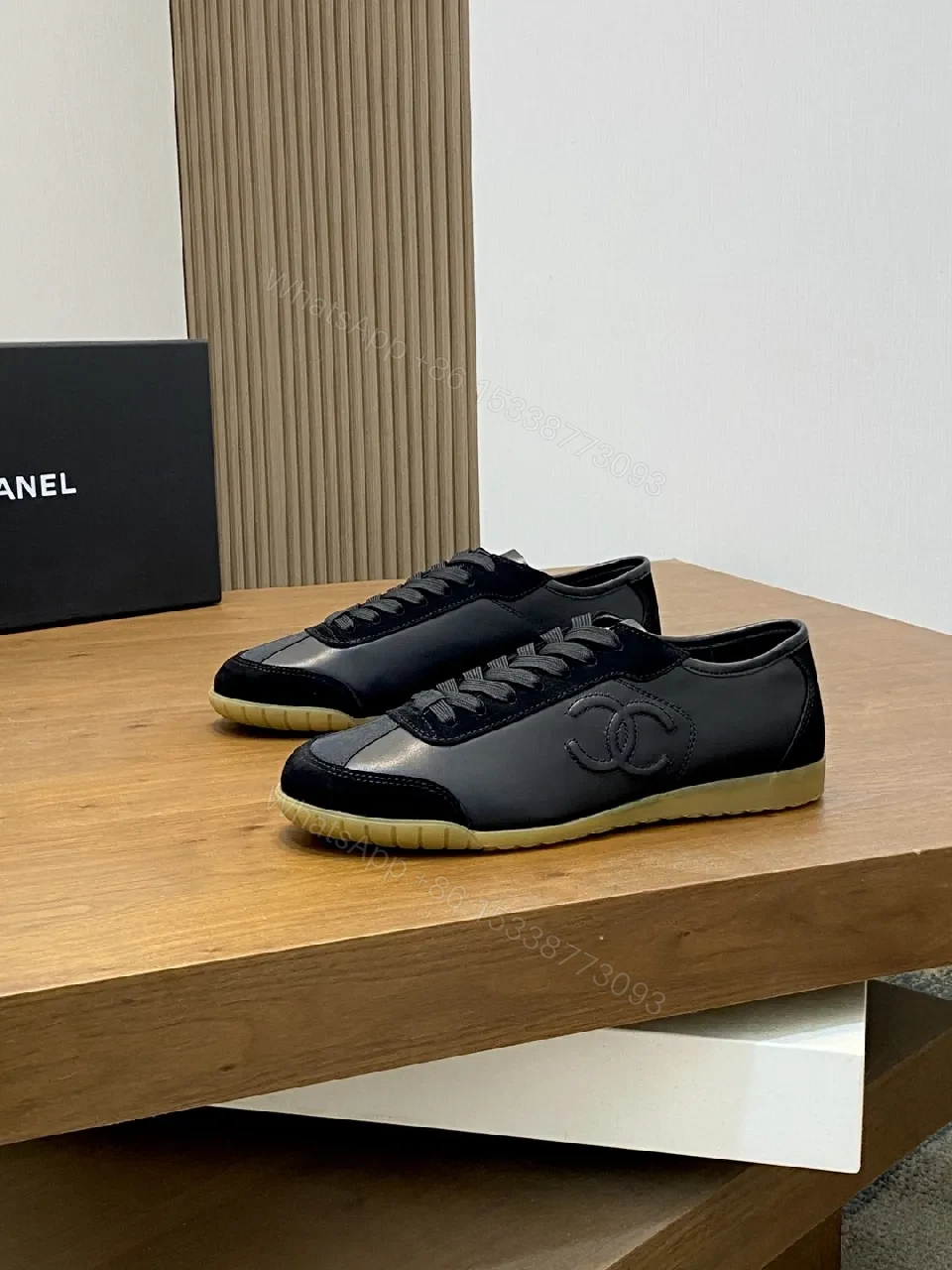 View 5 of Black + Leather + Sneaker + Subtle Designer Accents + Sneakers