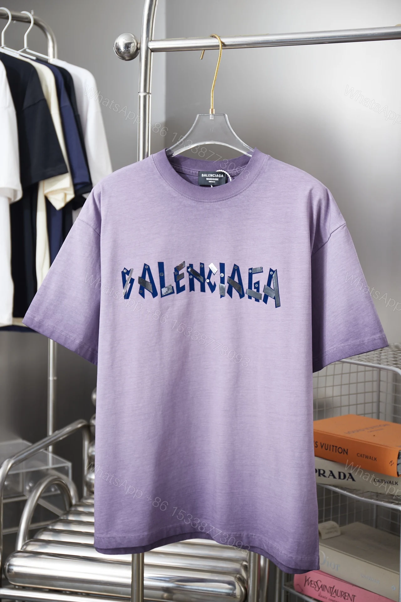 Balenciaga A貨 拼接字母短袖T恤 潮流印花設計寬鬆上衣 紫色 — view 1