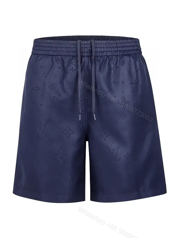 Blue Leather-Look Louis Vuitton Monogram Print Shorts — view 1