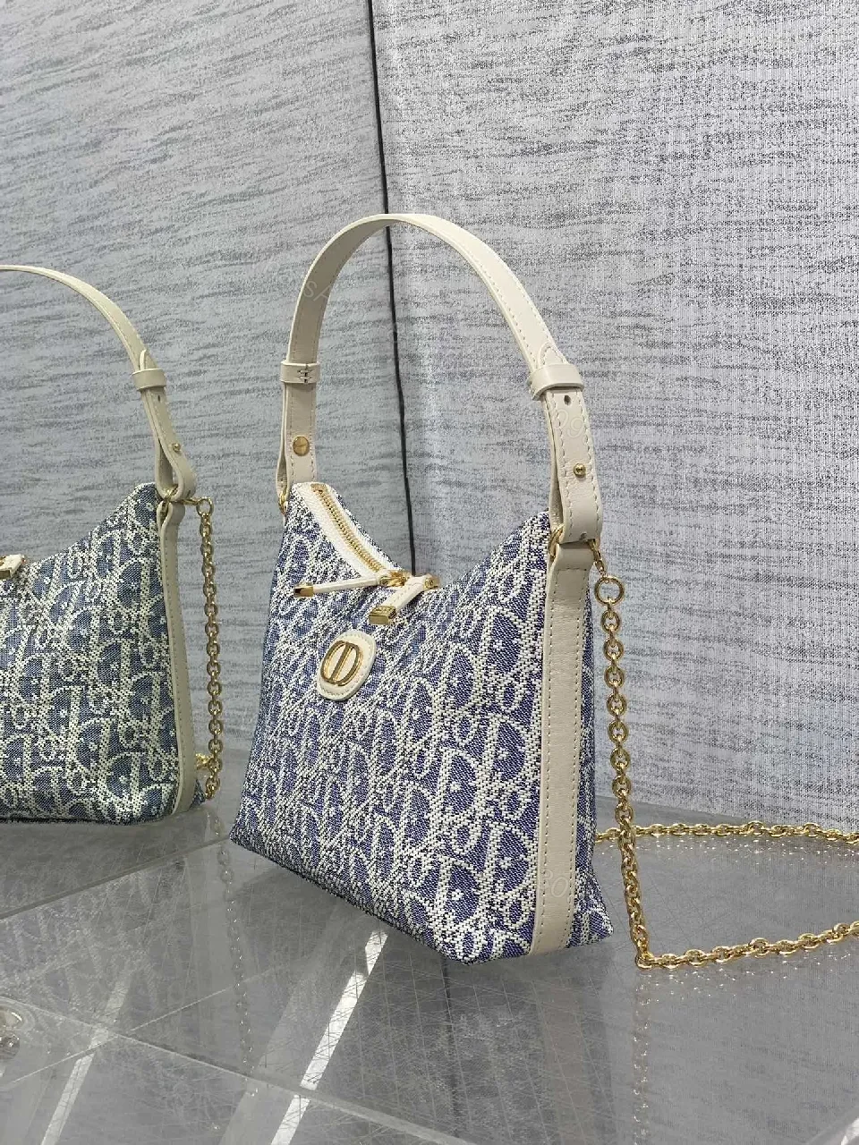 View 5 of Blue Denim Luxe Mini Bag - Gold Hardware, Structured Chic, Everyday