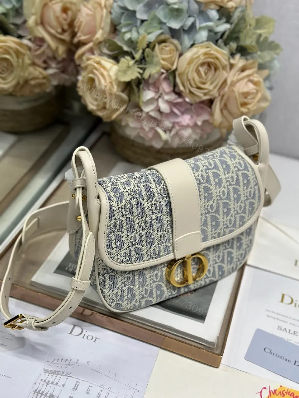 View 6 of Textured Denim-Trim Micro Bag with Gold-Hardware