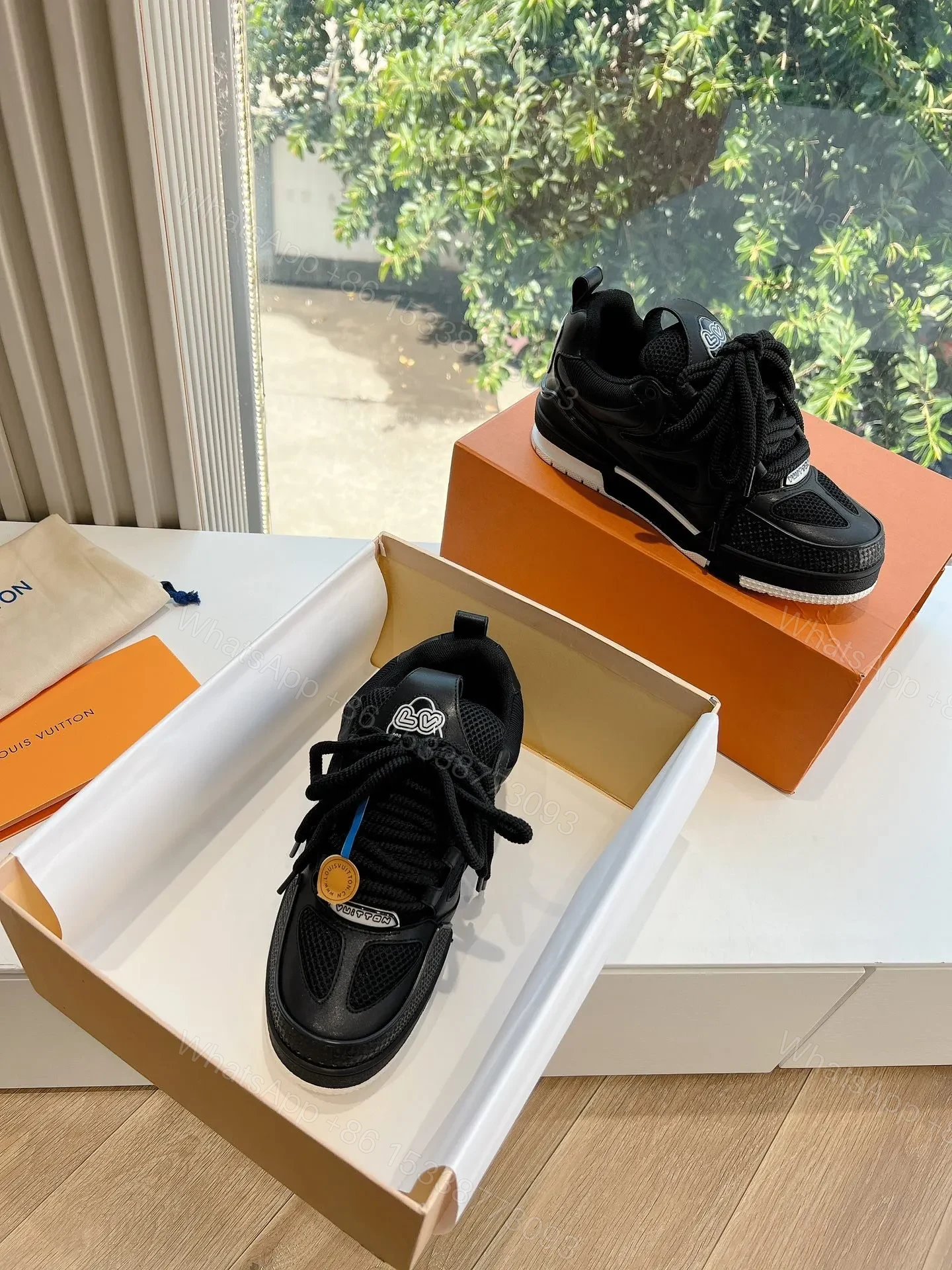 View 4 of LV Women Black Leather Mesh Sneakers