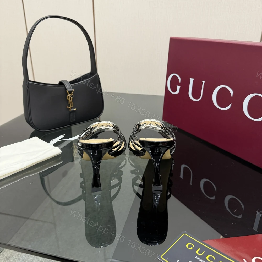 View 6 of Gucci Women Slide Sandal With Crystal Interlocking G Black