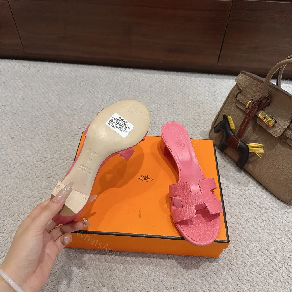 View 9 of Pink Pink Leather Hermès-Inspired Slide Sandals