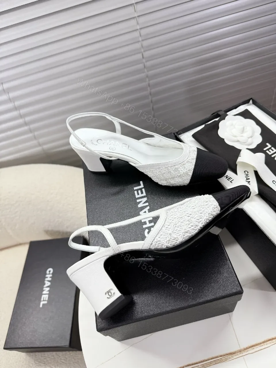 View 3 of Textured Chanel-Inspired Slingback Sandals: All-Day Comfort