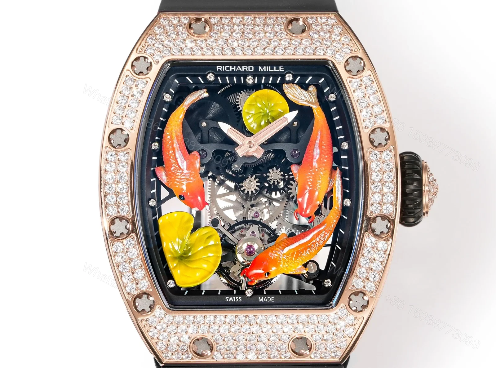 View 6 of Richard Mille RM S10 Koi Tourbillon Red Gold Diamond Black Strap Watch RMS10-KOI-BK