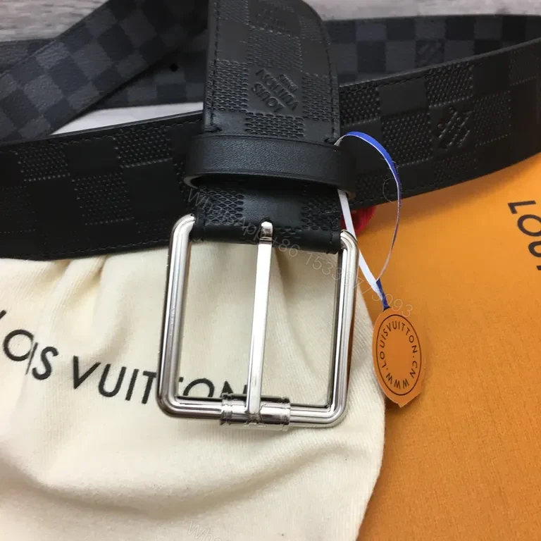 View 4 of Black Damier Belt with Signature Hardware - Luxe Coated Canvas