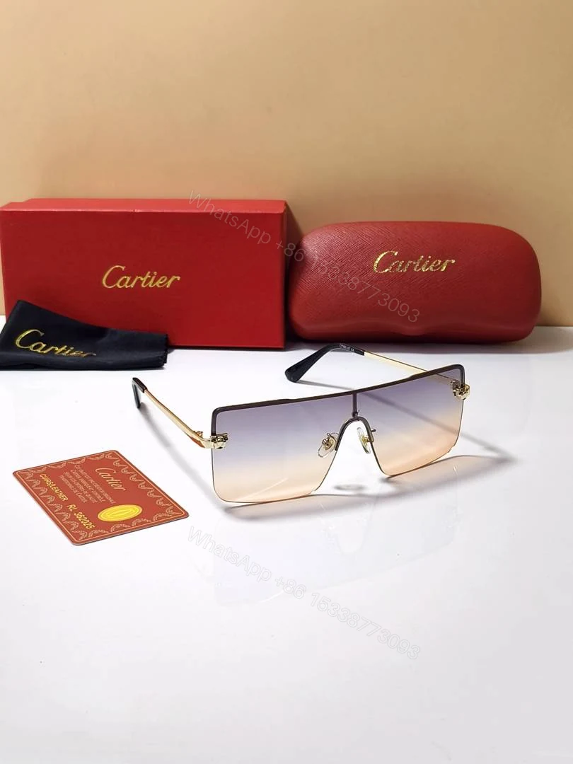 View 3 of First Copy Cartier Rimless Gradient Sunglasses Gold Frame Unisex UV Protection