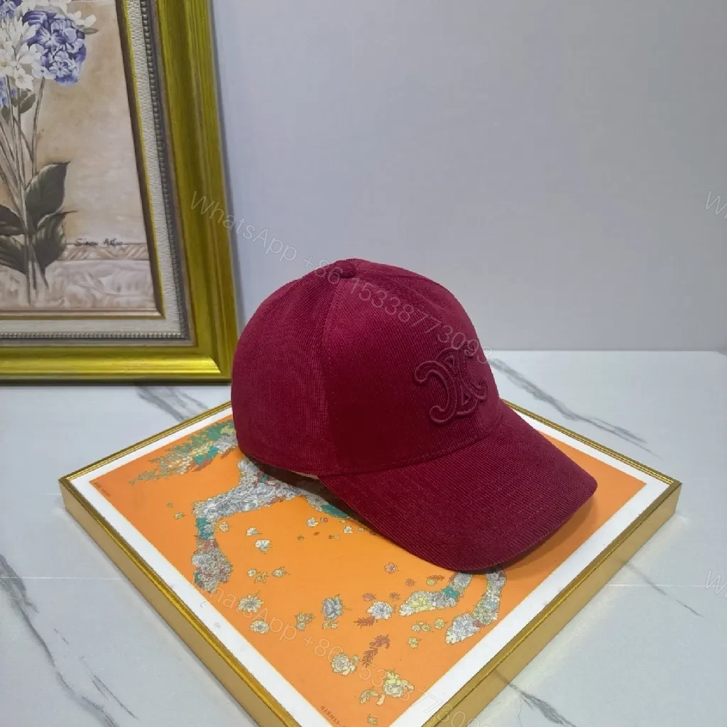 View 4 of Corduroy Cap Burgundy Embroidered Texture Luxury Cap