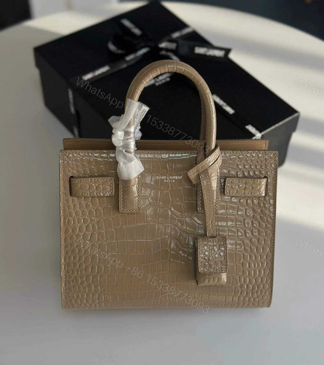 View 2 of Saint Laurent Croc Embossed Leather Nano Classic Sac De Jour Tote