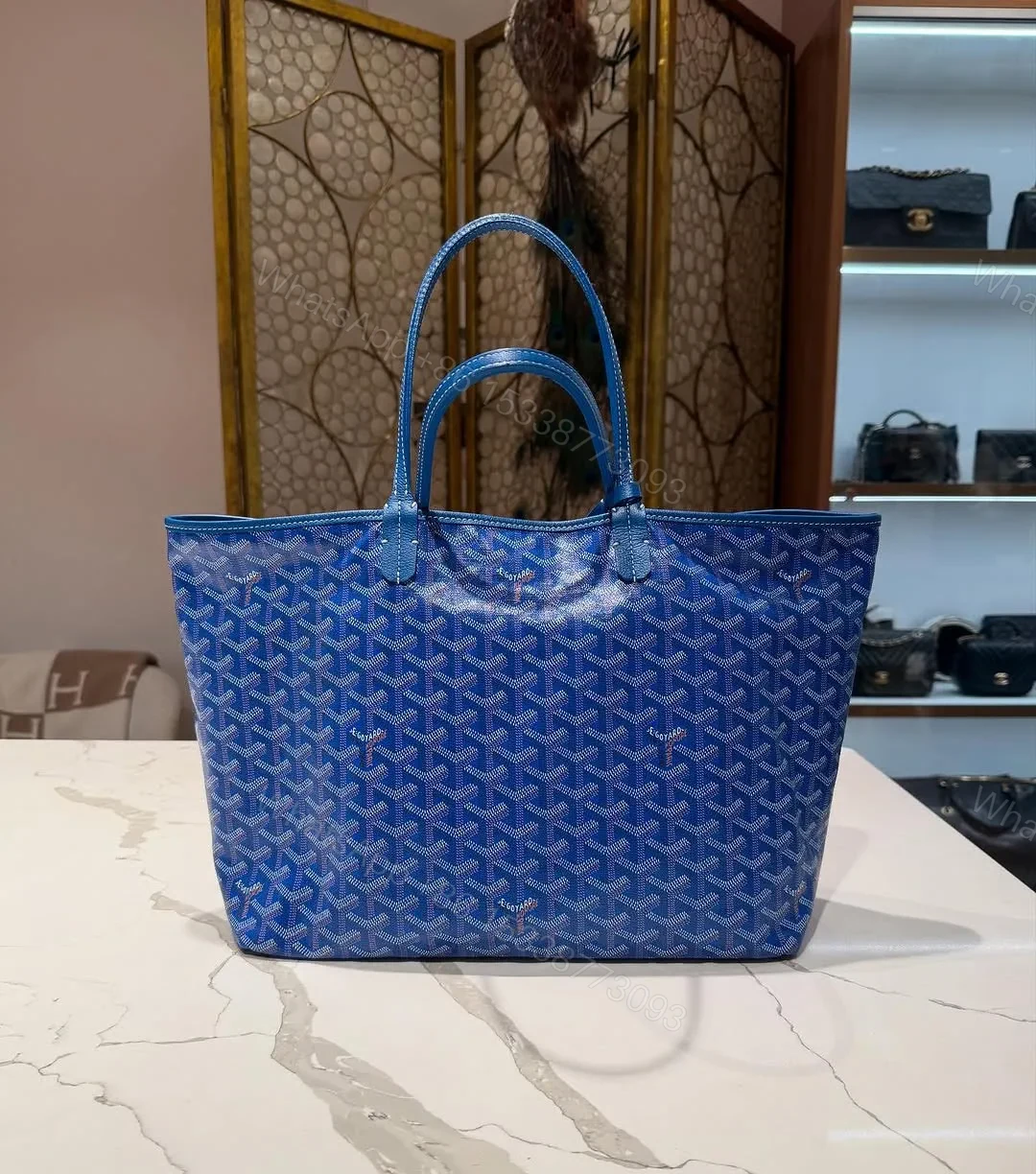 View 5 of Goyard Anjou PM Reversible Tote Bag in Blue Goyardine