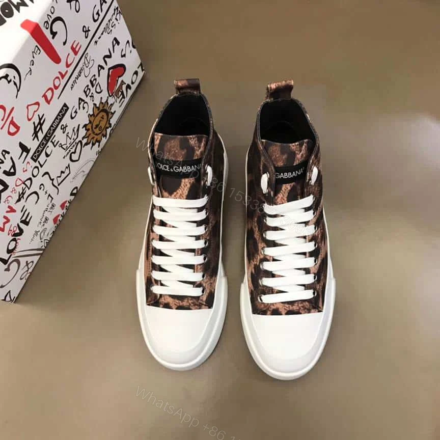 View 5 of DOLCE AND GABBANA COTTON DRILL PORTOFINO LIGHT MID-TOP SNEAKERS WITH LEOPARD PRINT – DG110