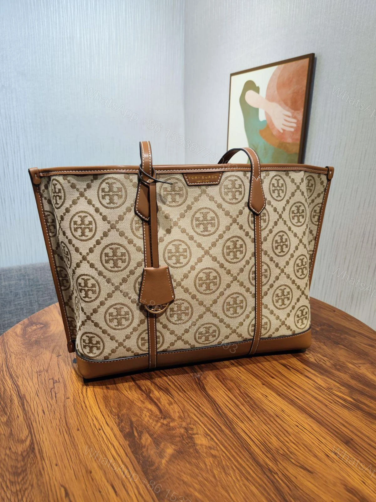 View 2 of Tory Burch Perry T Monogram Triple Compartment Tote First Copy | AAA+ Replica