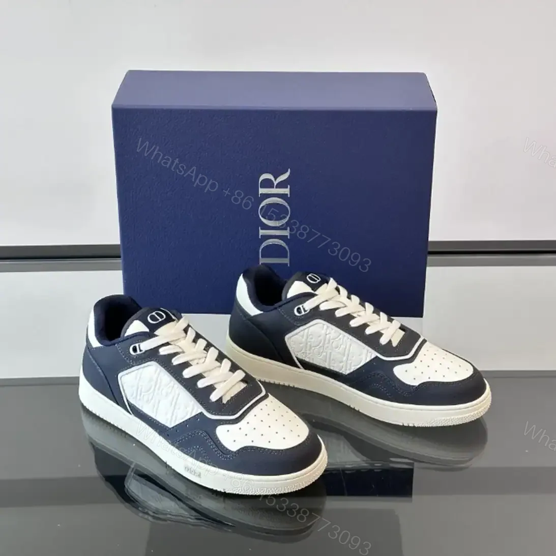 View 2 of DIOR B27 UPTOWN LOW-TOP SNEAKERS NAVY BLUE AND WHITE GRAINED CALFSKIN WITH WHITE GRAVITY LEATHER – CD222