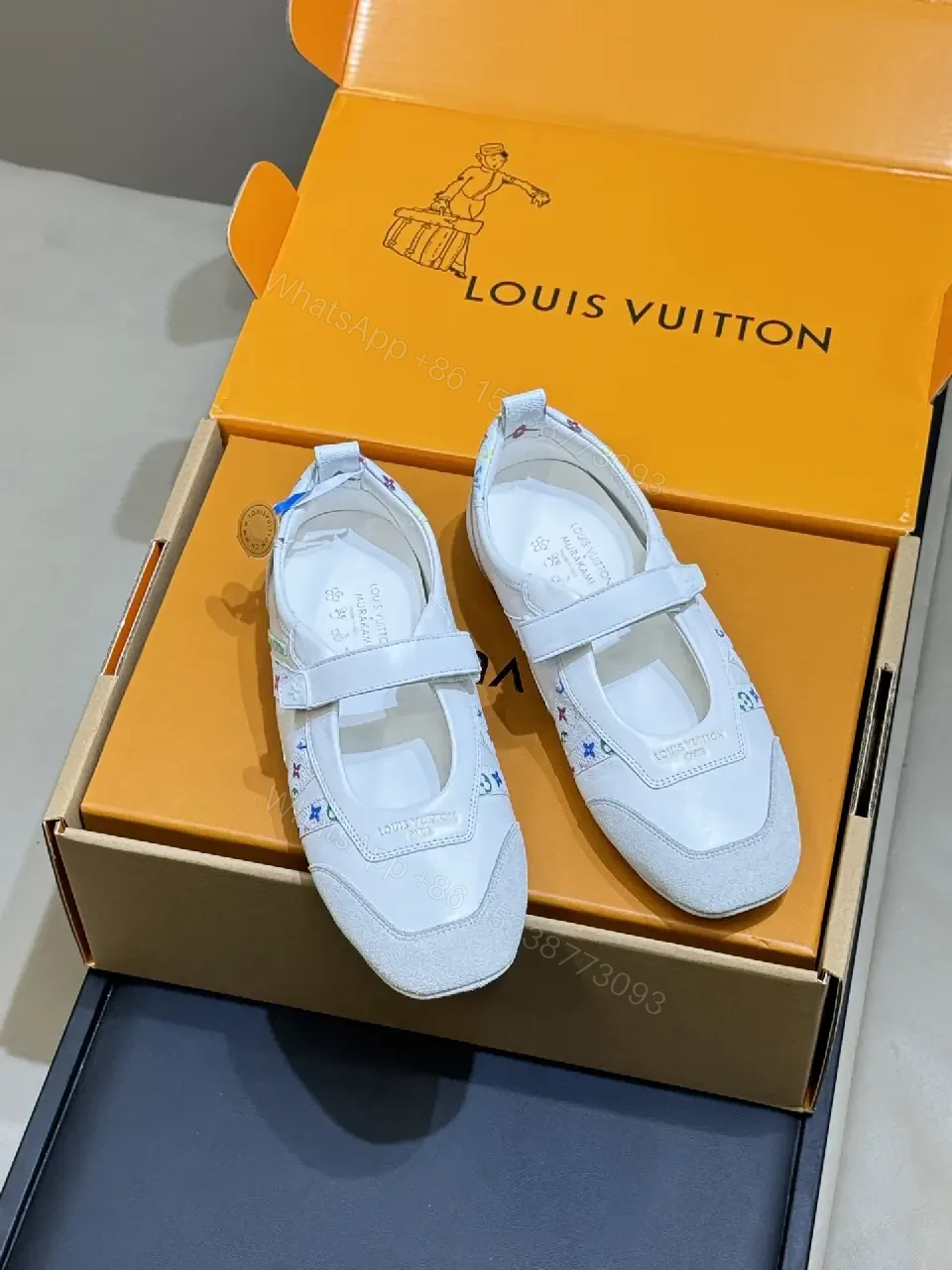 View 10 of White Knit Sneakers - Multicolor LV-Inspired, Cushioned Comfort