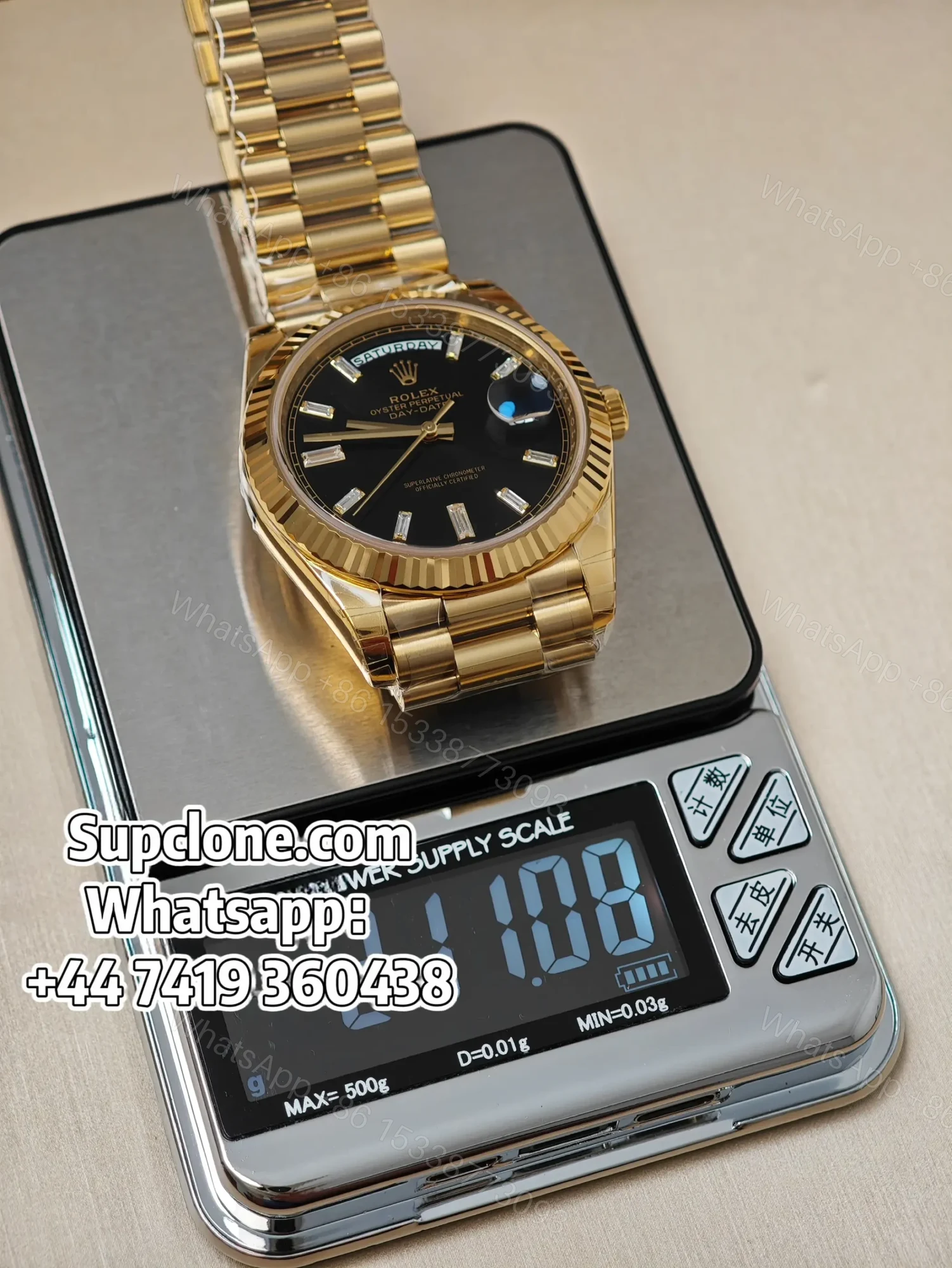 View 15 of Rolex Day-Date 40mm Yellow Gold Black Diamond Dial – Super Clone 1:1 Cal. 3255