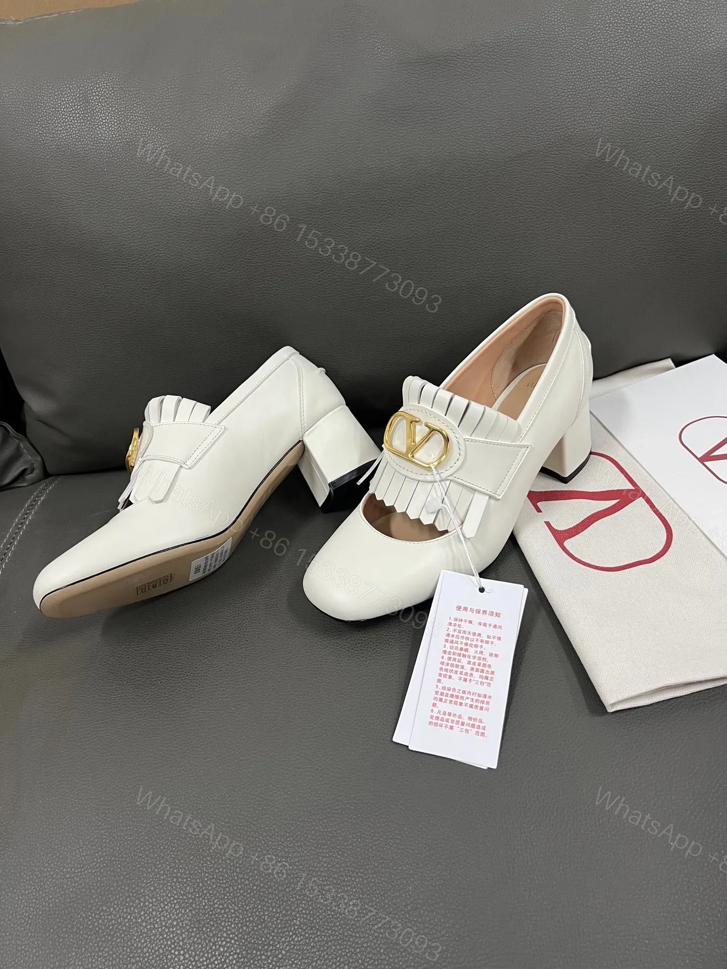 View 5 of Valentino Women White Leather Fringe Detail Pumps