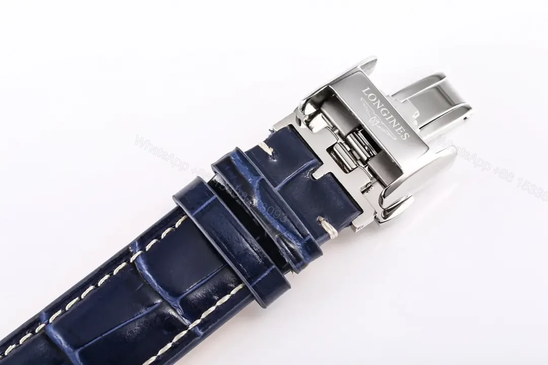 View 9 of Longines Master Collection Moonphase 40mm Watch Blue Dial Leather Strap