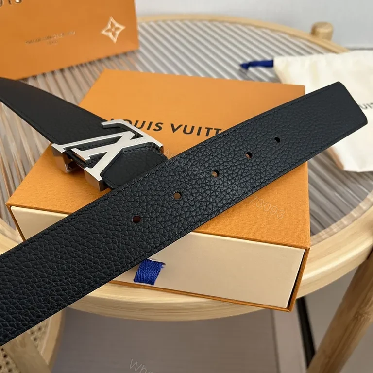 View 4 of Bold Leather Belt with LV Buckle - Modern, Durable Accessory