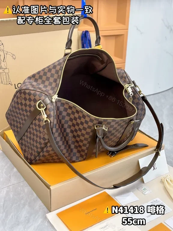 View 9 of Damier Ebene Keepall 55: Premium Travel Duffle with Everyday Versatility