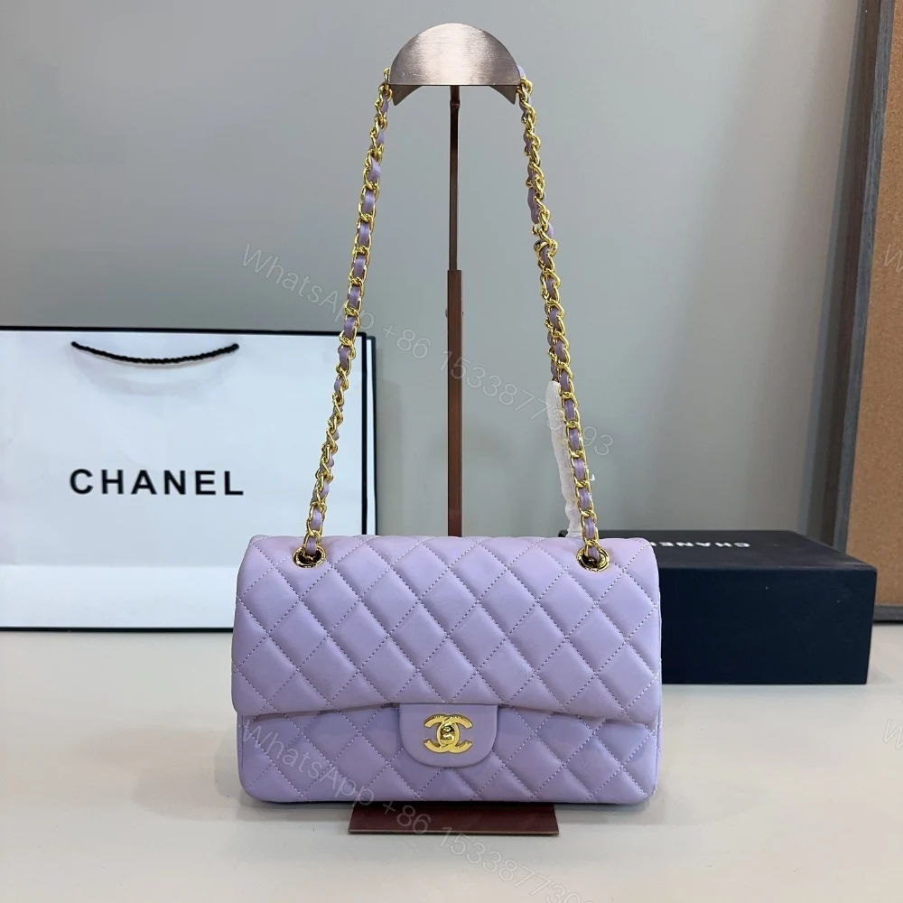 View 2 of CHANEL MEDIUM CLASSIC DOUBLE FLAP PURPLE GOLD HARDWARE 25CM