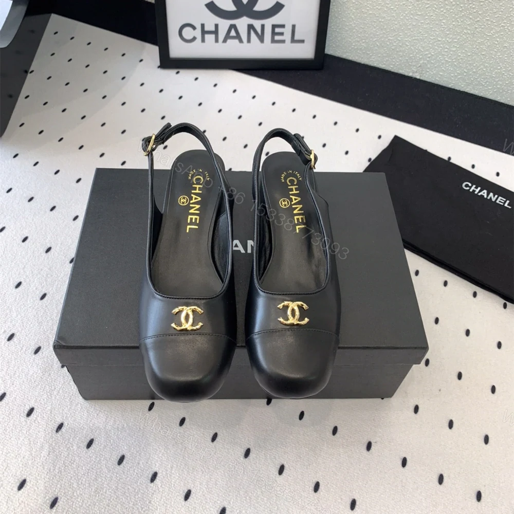 高仿Chanel*G45768B圓頭露跟單鞋小牛皮黑色3.5CM免檢版 — view 1
