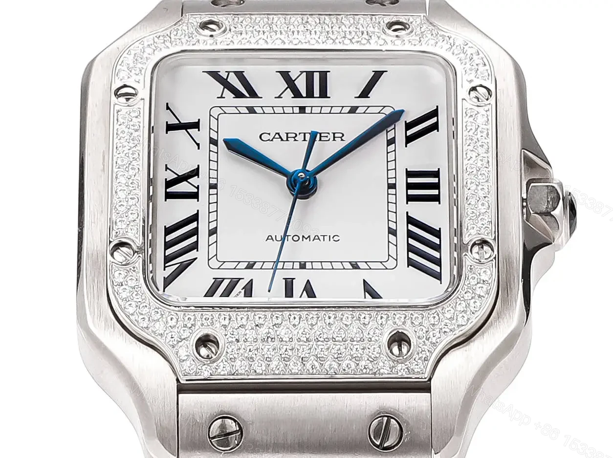 View 5 of Cartier super clone Santos White Dial Diamond Steel Bracelet Premium 40MM RG-CARTIER-SANTOS-WHT-DIA-STL-40