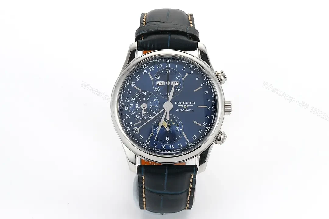 Longines Master Collection Moonphase Blue Dial Automatic Watch with Leather Strap — view 1