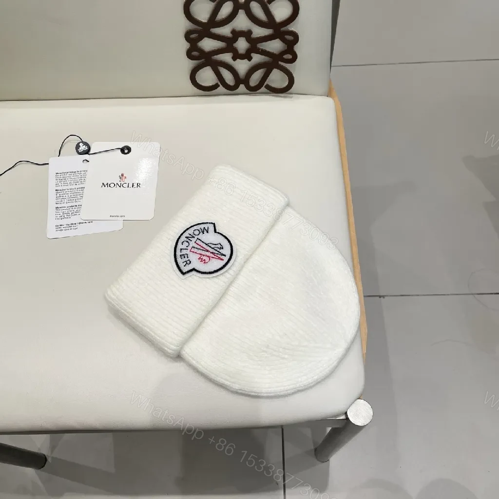 View 5 of White Knit Beanie: Ribbed Luxury, Crest Patch, All-Season