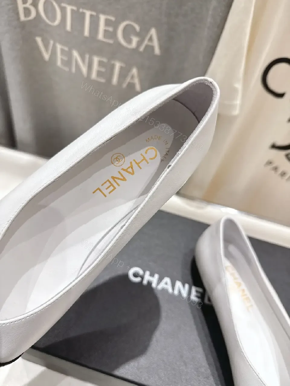 View 9 of Two-Tone Leather Ballet Flats with Cap Toe Comfort