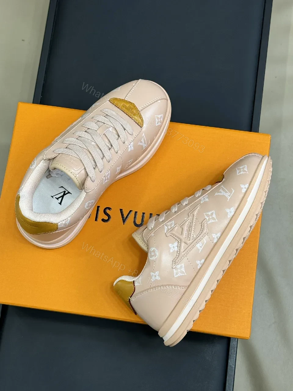 View 5 of Soft Pink Monogram-Style Sneakers: Subtle Luxury, Everyday Comfort