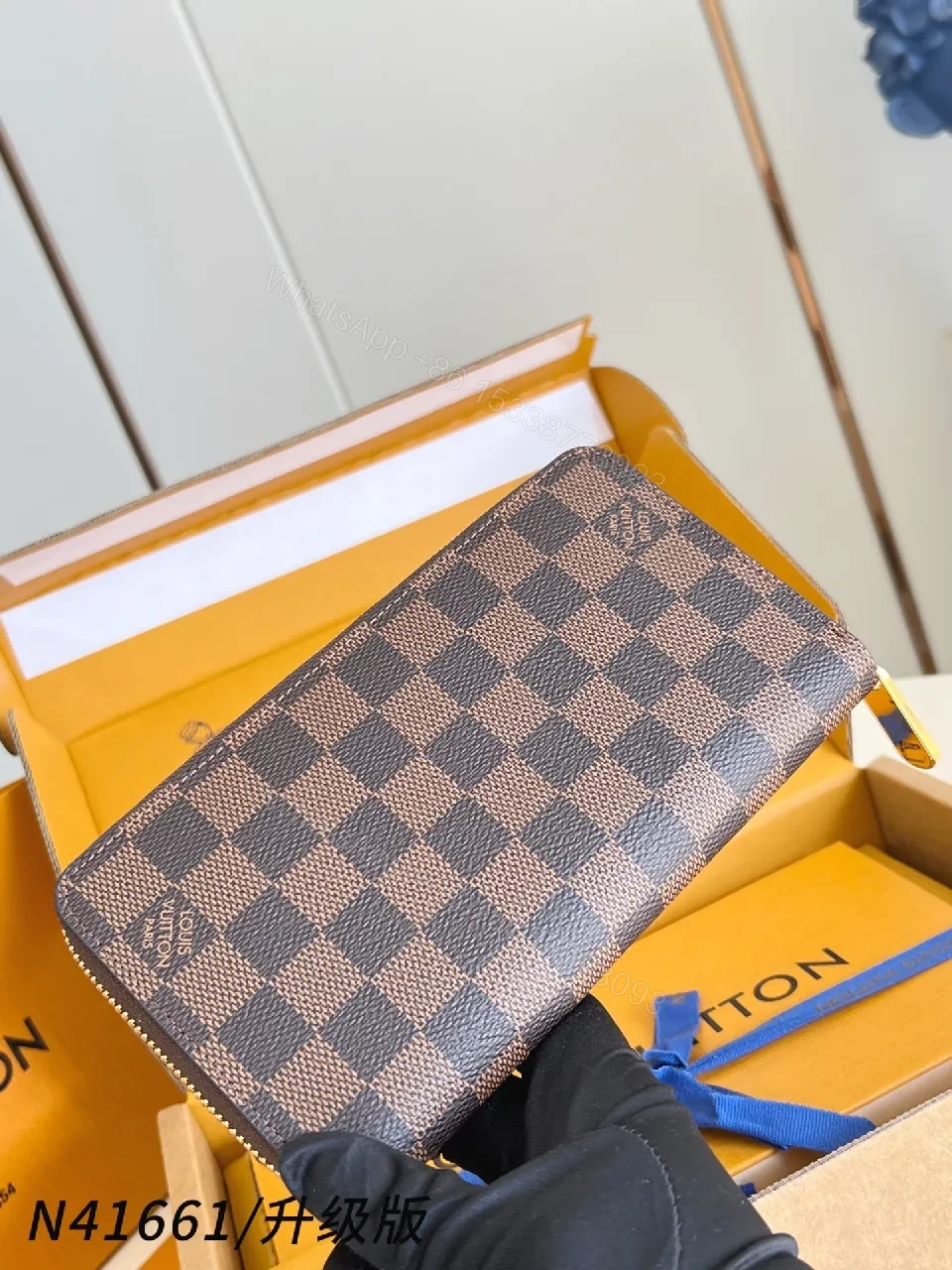 View 2 of Checkerboard Luxe Wallet — Damier Canvas, Zip Closure, Gold Accents