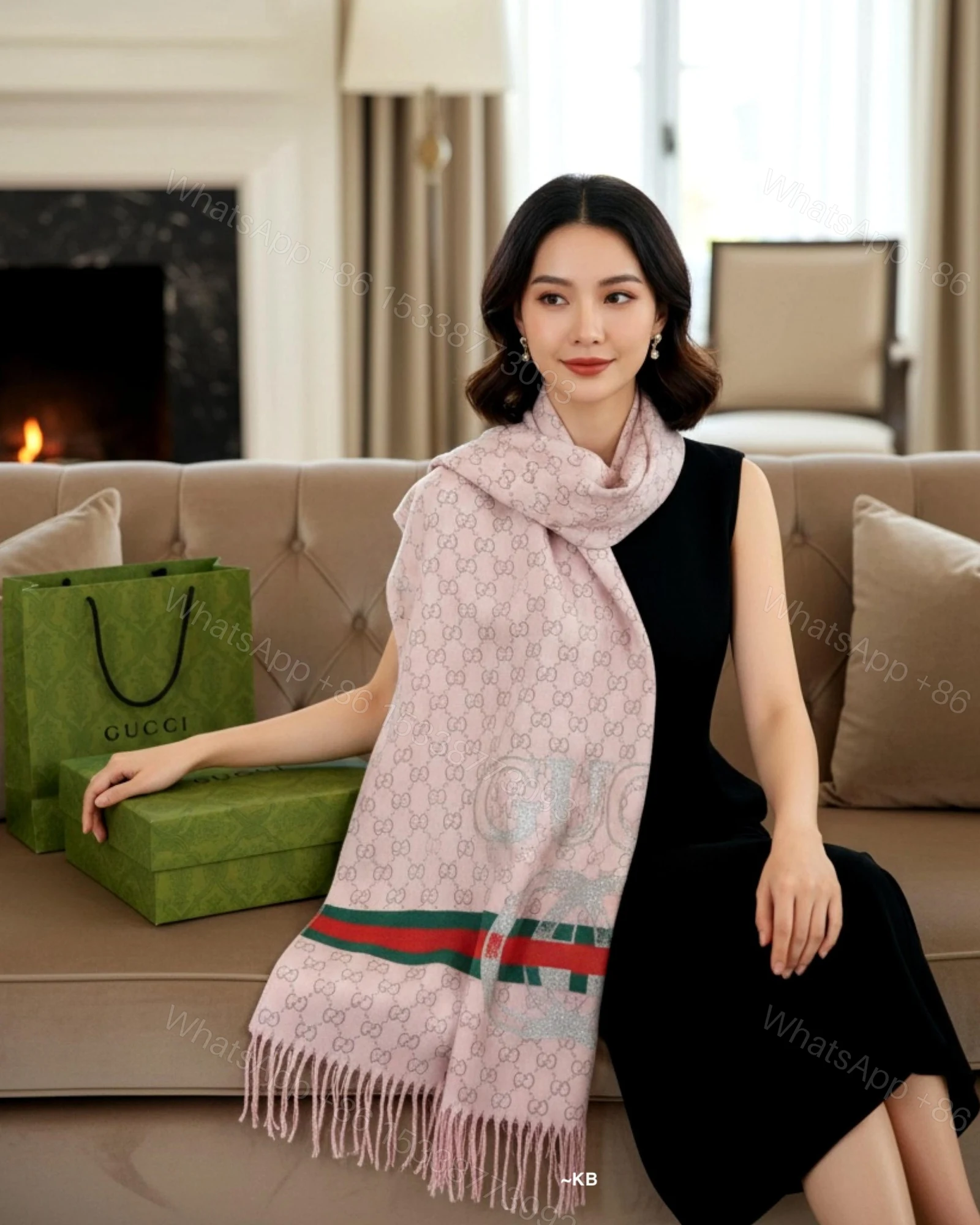 View 7 of First Copy Gucci GG Initial Scarf