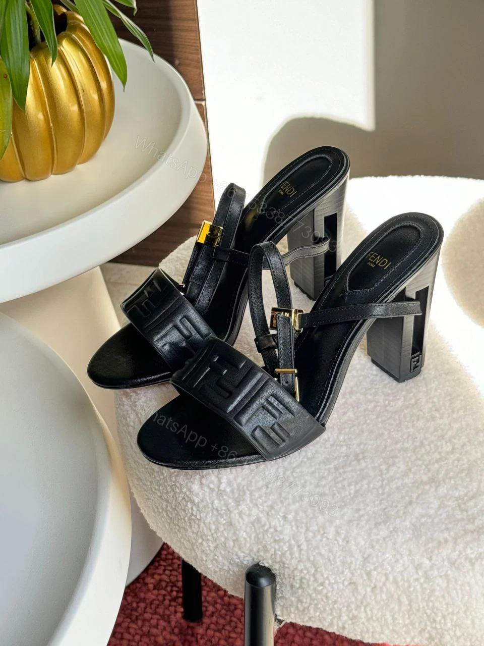 View 2 of Delfina Green FF nappa leather high-heeled sandals