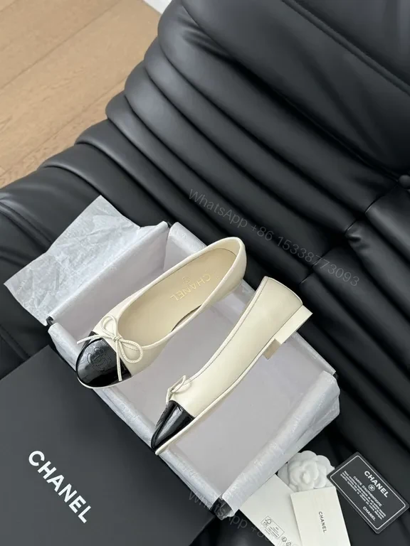 View 2 of Chanel-Style Ballet Flats: Luxe Cap Toe Bow, Leather
