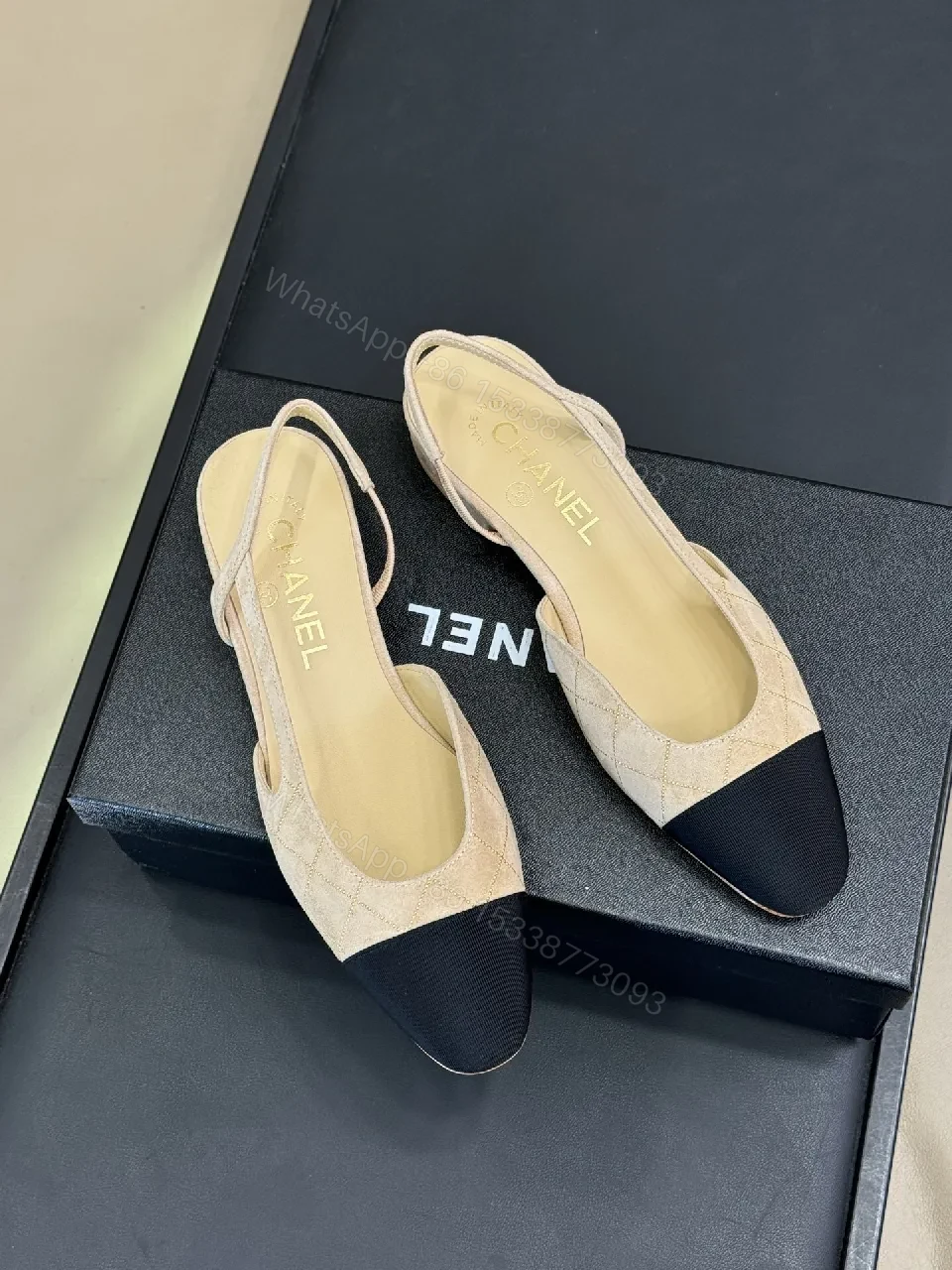 View 5 of Textured Slingback Pumps — Quilted Two-Tone Toe Cap Pumps