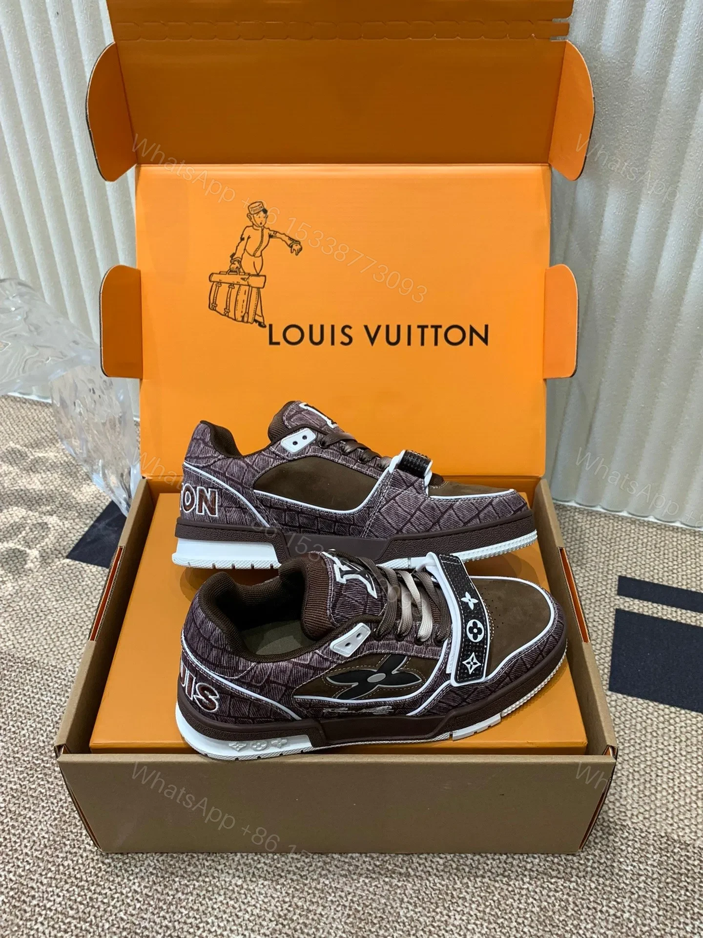 View 2 of LV Women Brown Suede Leather Sneakers