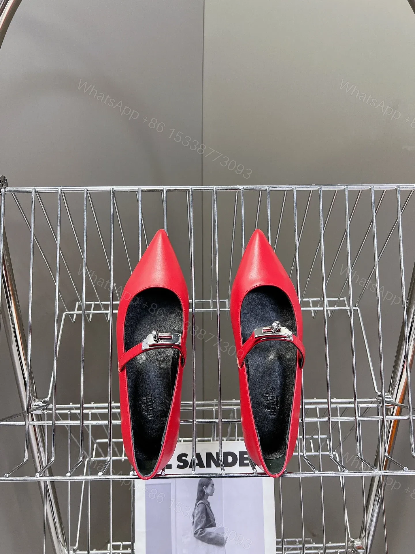 View 2 of Hermes Women Red Leather Pointed Toe Flats